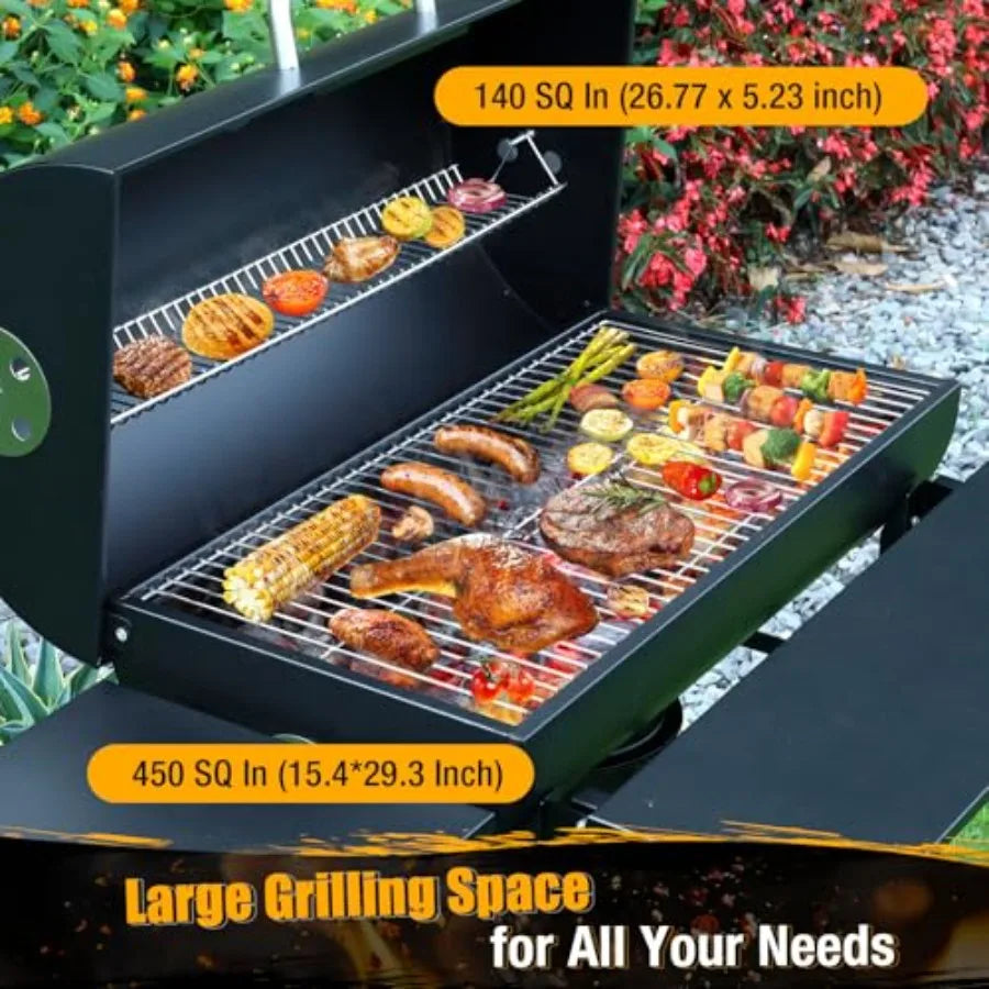 SHXI Charcoal Barrel BBQ Grill With Side Table For Backyard