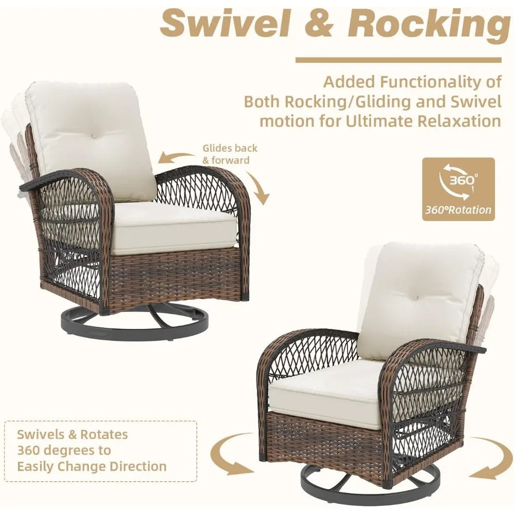 Outdoor 3 Piece Wicker Patio Set With Swivel Rocker Cushions
