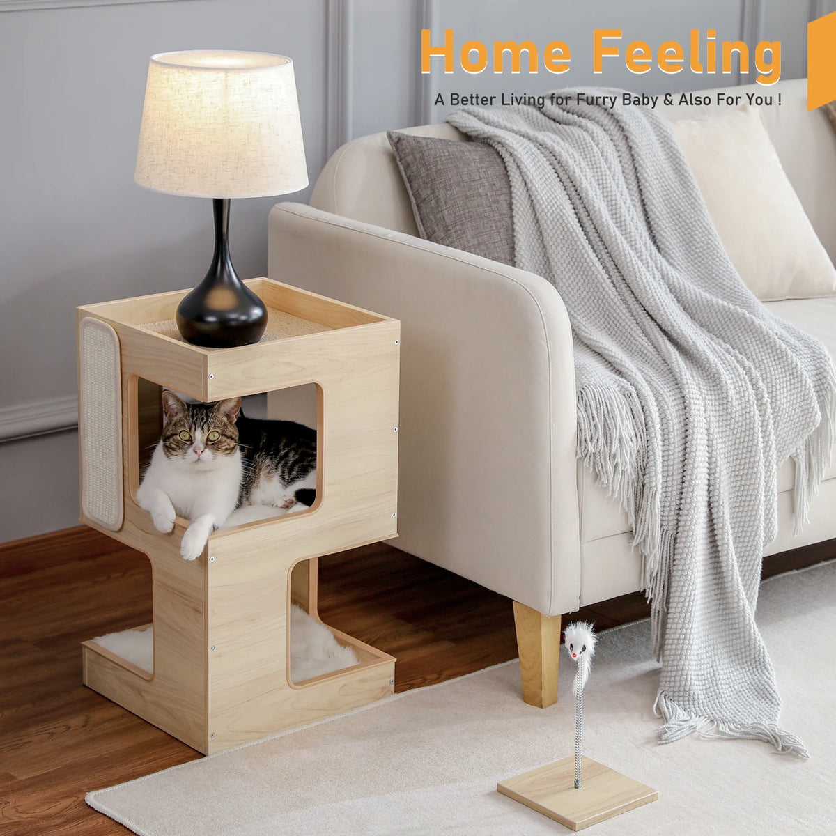 PAWZ Road Wooden Cat Condo Tower With Integrated Scratching Pad