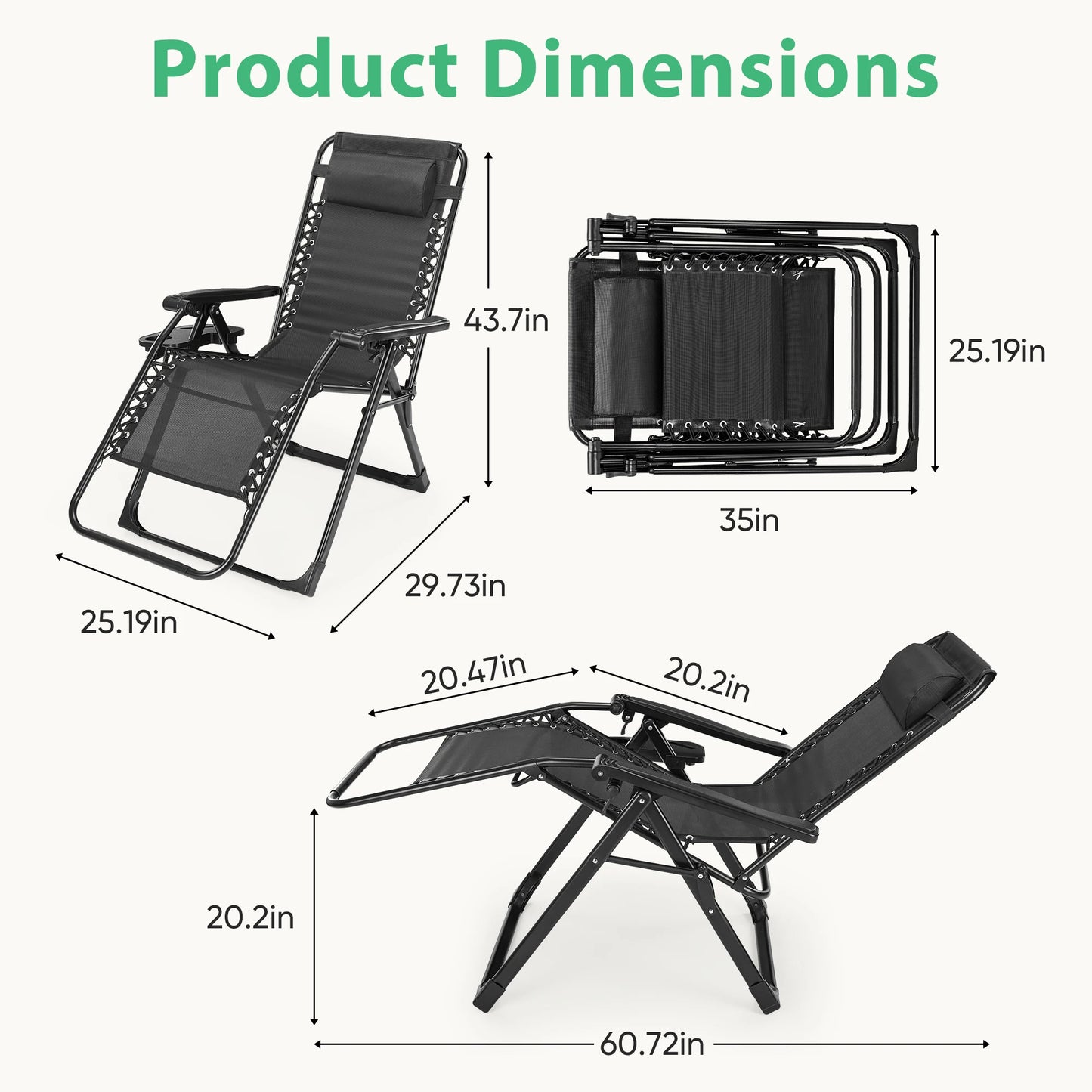 JHK Zero Gravity Recliner Outdoor Folding Lounge Chair With Cup Holders