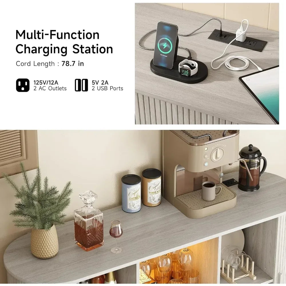 Fluted Bar Cabinet With Storage For Home Liquor And Wine