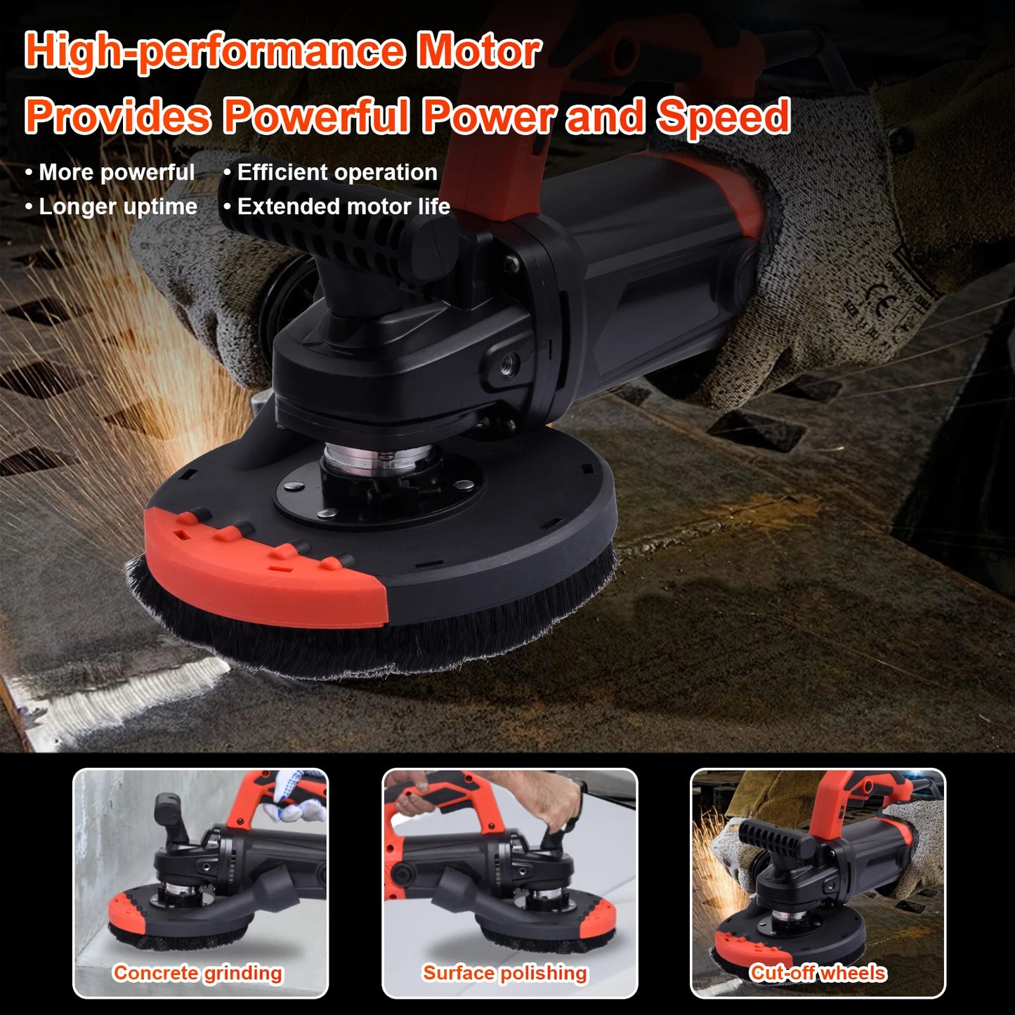 Concrete Grinder With Dust Shroud And Double Grip Electric Angle Kit