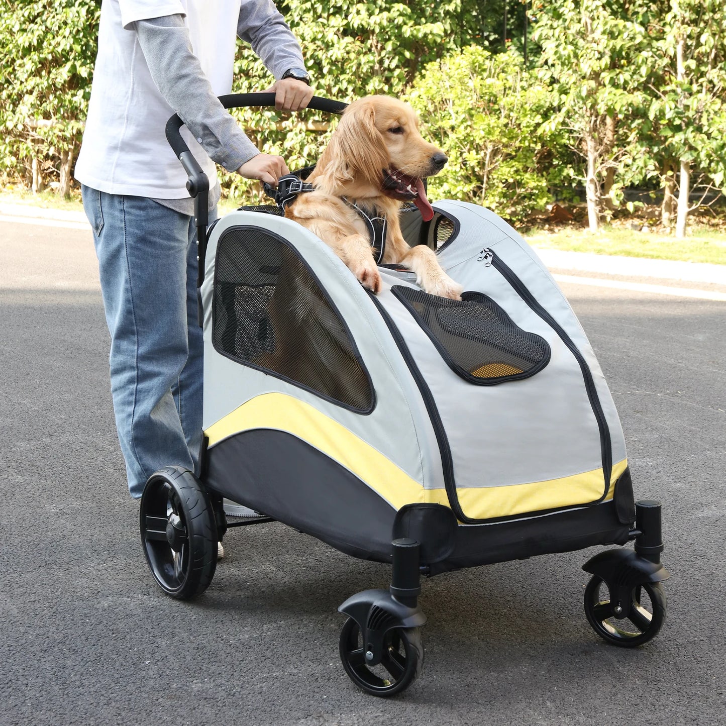Breathable Foldable Four Wheel Portable Dog Stroller For All Breeds