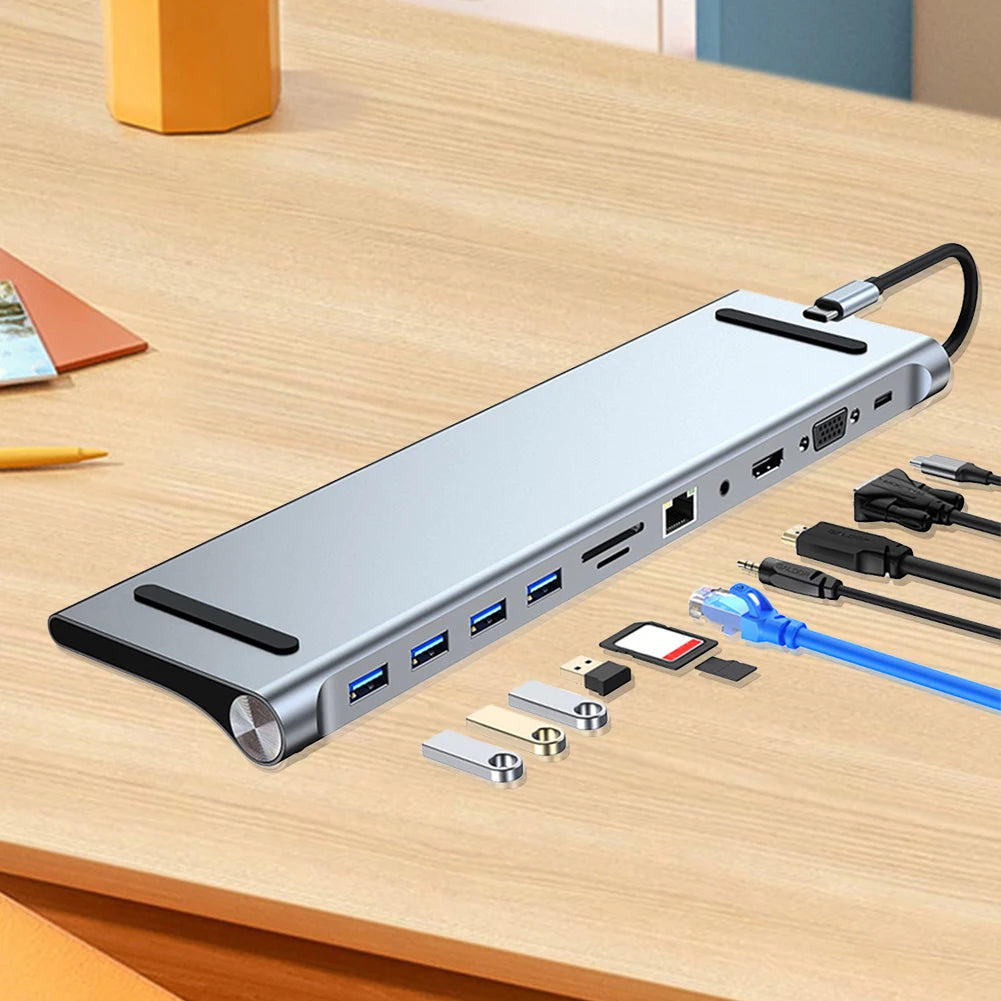 Eleven In 1 USB C Dockingstation 4K HDMI Ethernet Hub