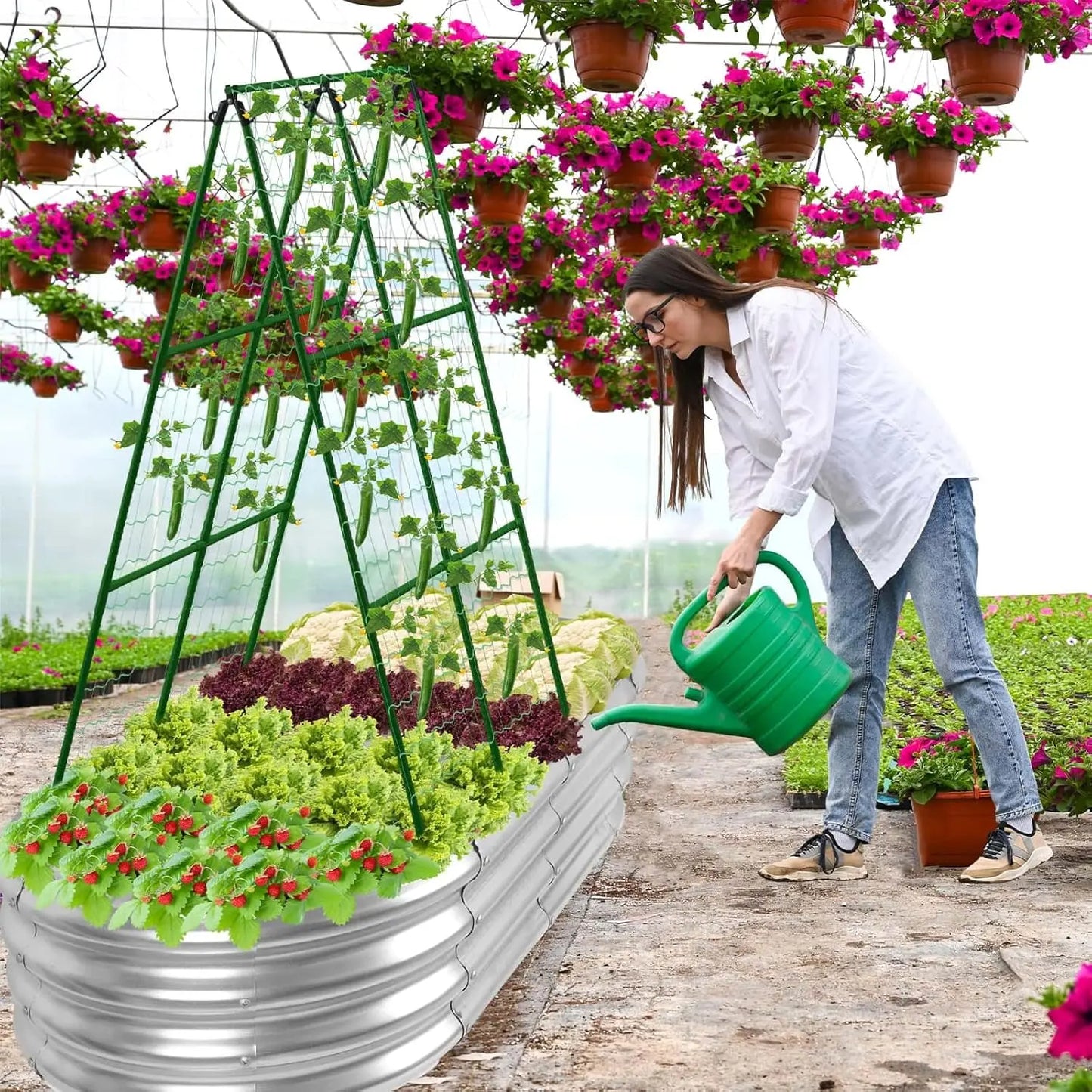 Galvanized Raised Garden Bed With A Frame Trellis Climbing Plants