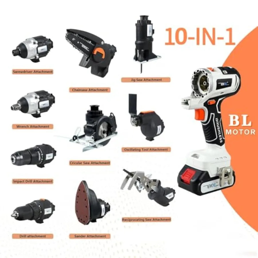 NONEDIY Cordless Power Tool Combo Kit 10 in 1 Woodworking