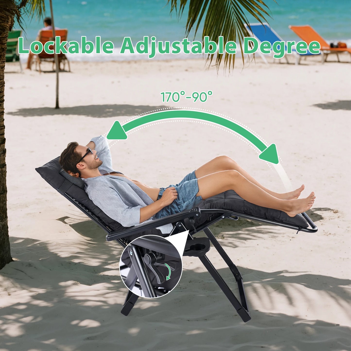 JHK Zero Gravity Recliner Outdoor Folding Lounge Chair With Cup Holders