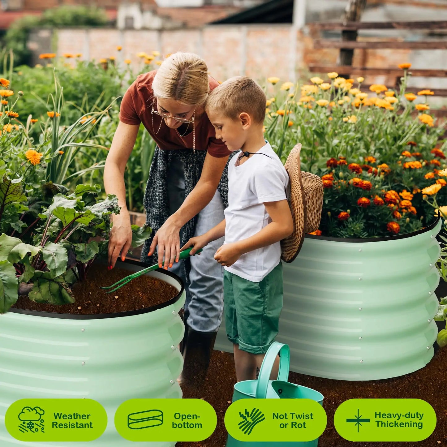 HiMISS Oval Galvanized Steel Raised Garden Bed Two-Pack