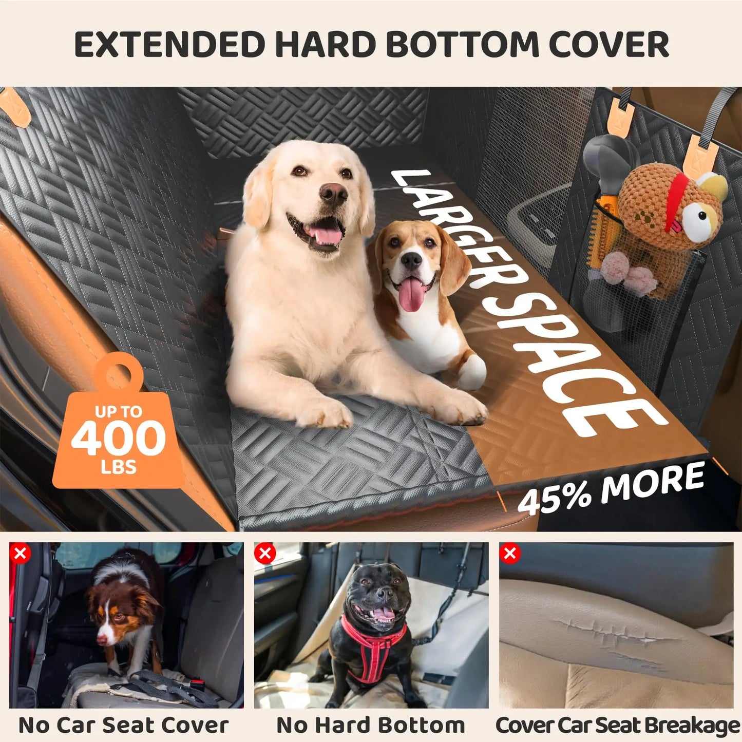 Car Rear Seat Dog Hammock With Hard Bottom Extender