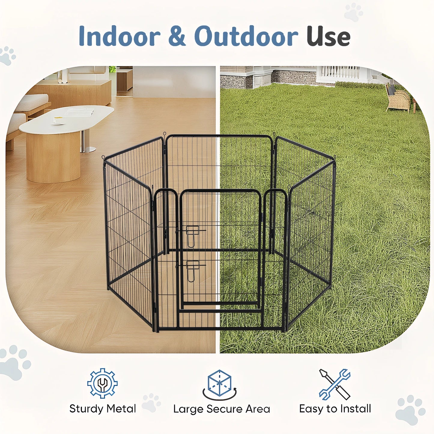 JHK 6 Panel Foldable Metal Dog Playpen Indoor Outdoor Pet Fence