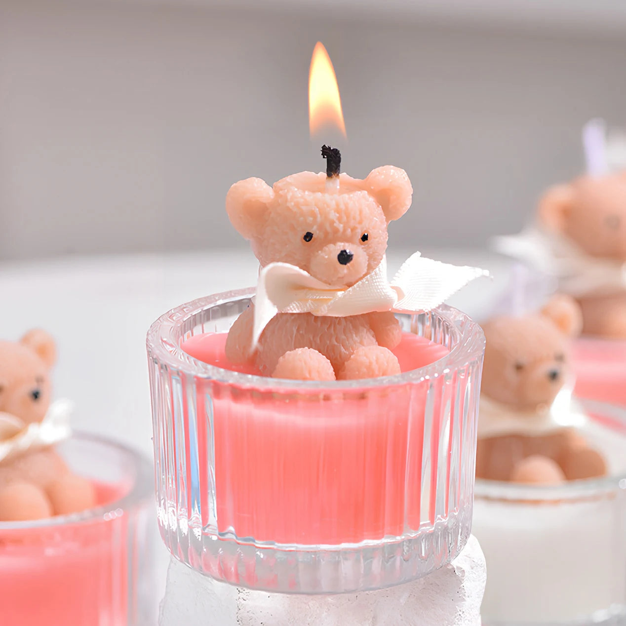 Scented Luxury Teddy Bear Soy Candle Glass Jar With Ribbon