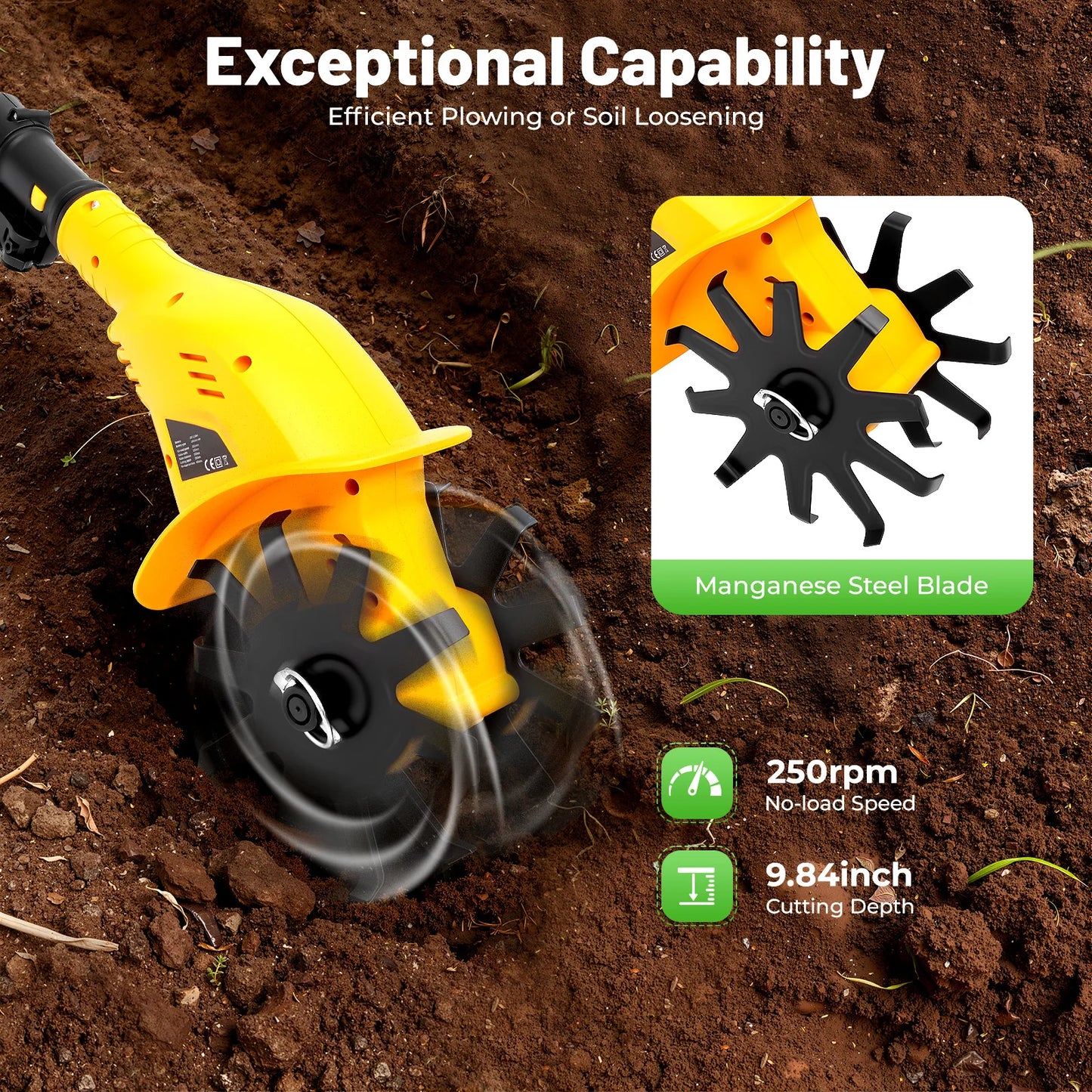 Bymaocar 20V Handheld Electric Tilling Machine Cordless Tiller