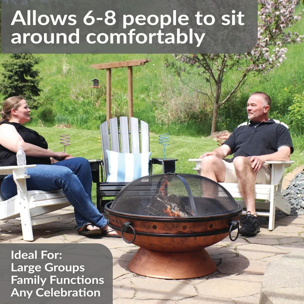 Outdoor Wood Burning Fire Pit With Poker And Screen