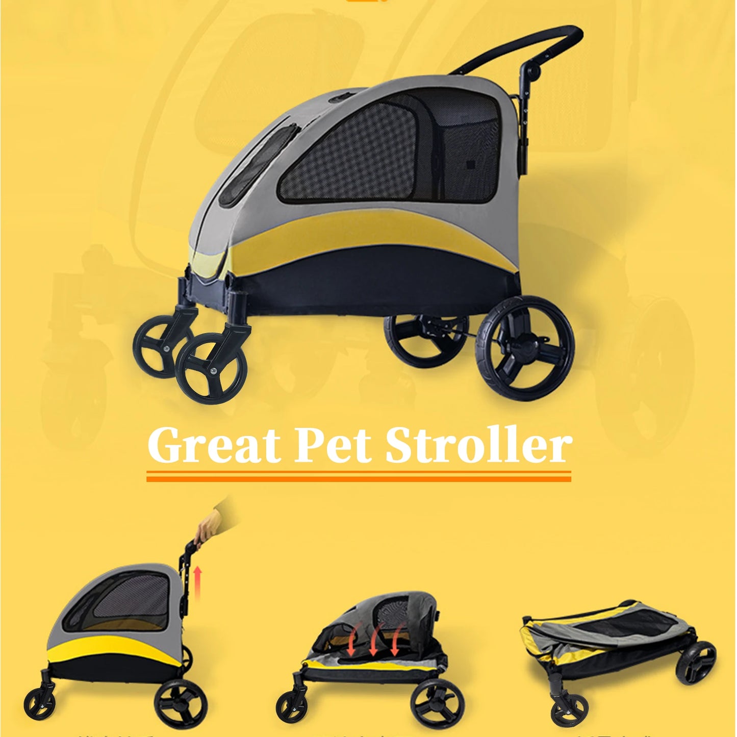 Breathable Foldable Four Wheel Portable Dog Stroller For All Breeds