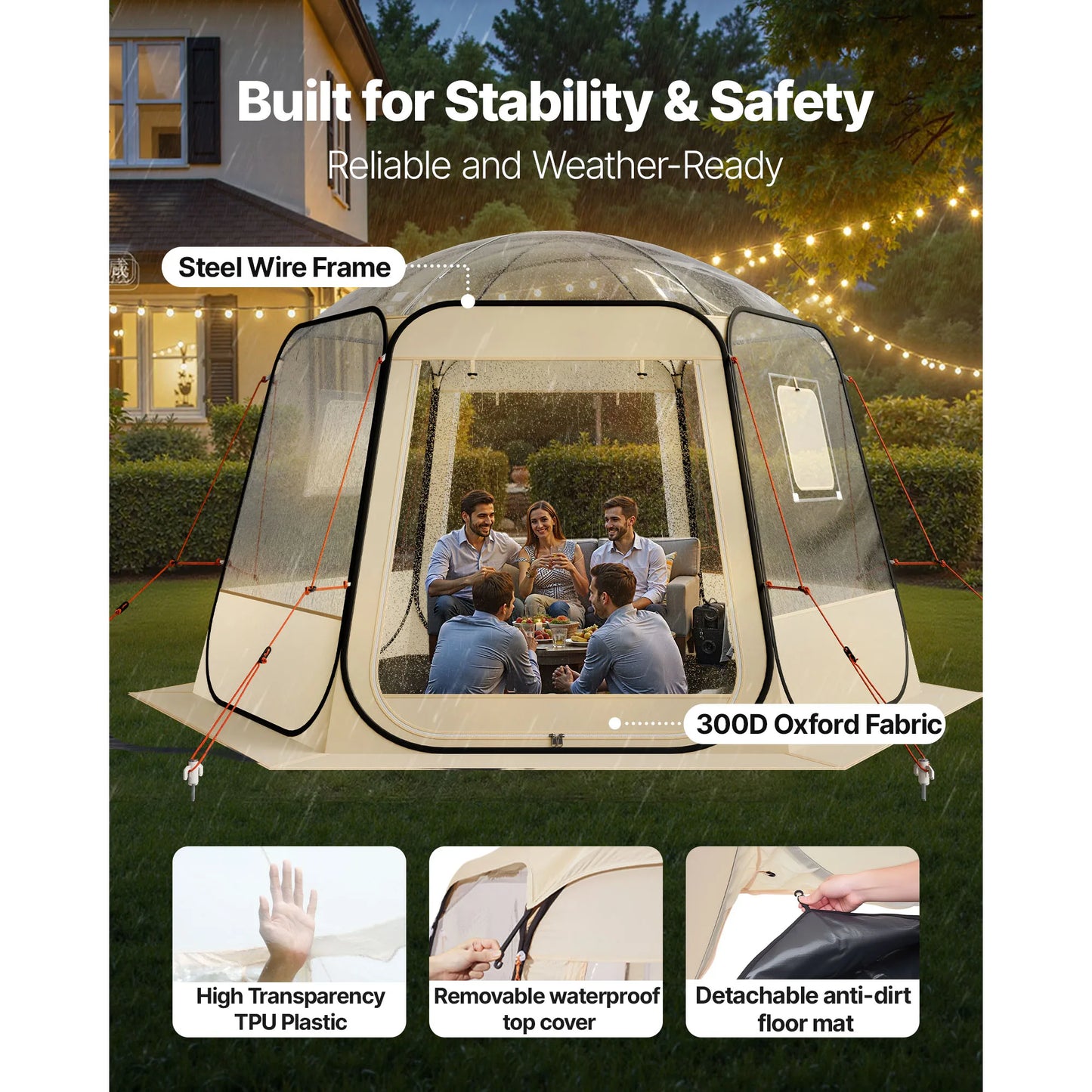 SucceBuy Pop Up Bubble Tent Waterproof And UV Resistant Dome Tent With Windows