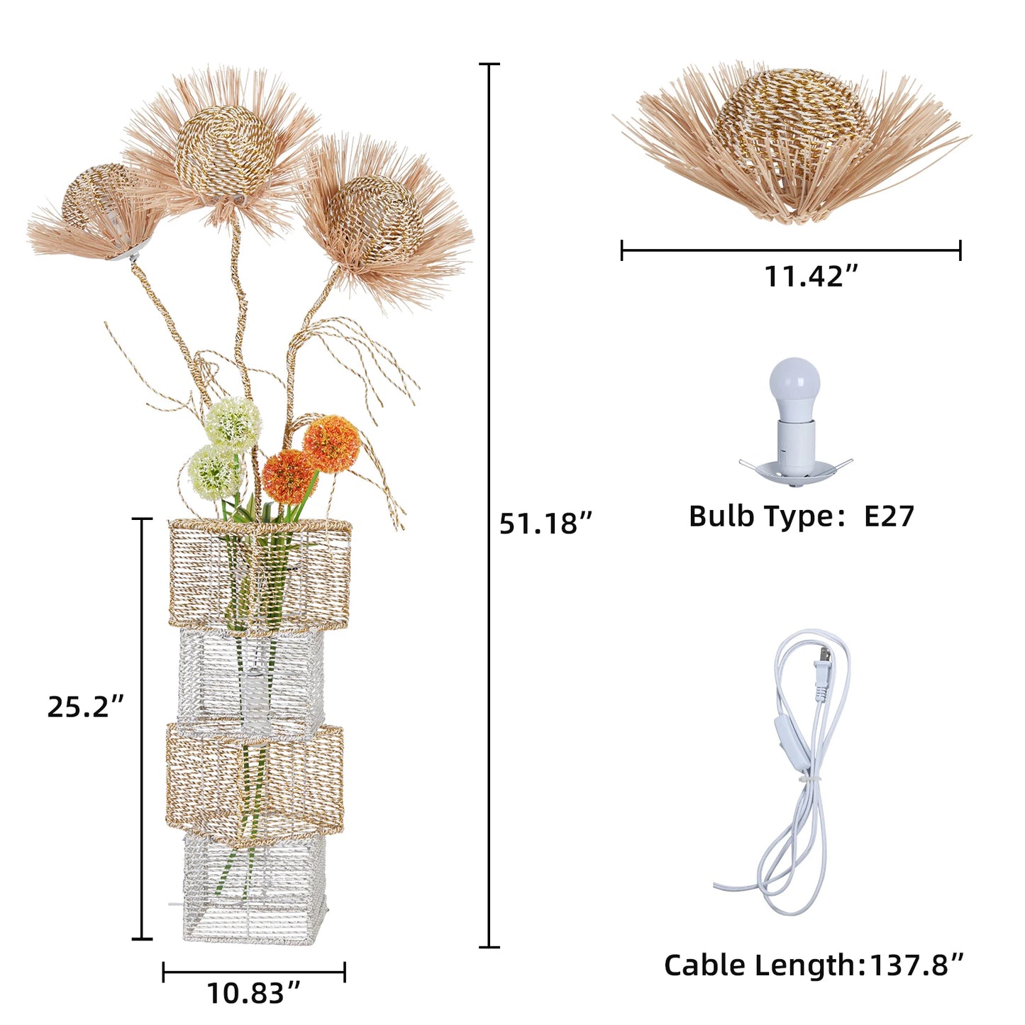 Modern Rattan Floor Lamp Dimmable LED For Living Room