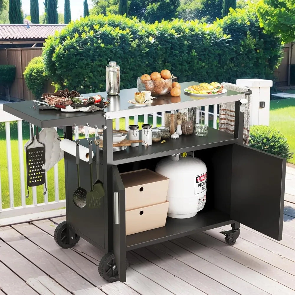 Outdoor Grill Cart With Storage And Wheels For Patio Barbecue