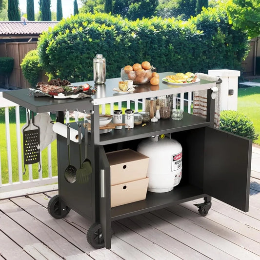 Outdoor Grill Cart With Storage And Wheels For Patio Barbecue