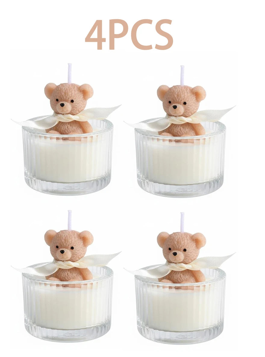 Scented Luxury Teddy Bear Soy Candle Glass Jar With Ribbon