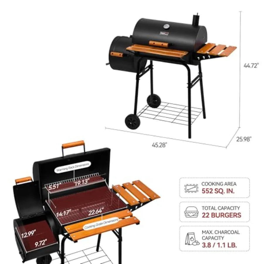 SHXI Outdoor Charcoal Grill With Offset Smoker For Backyard Grilling