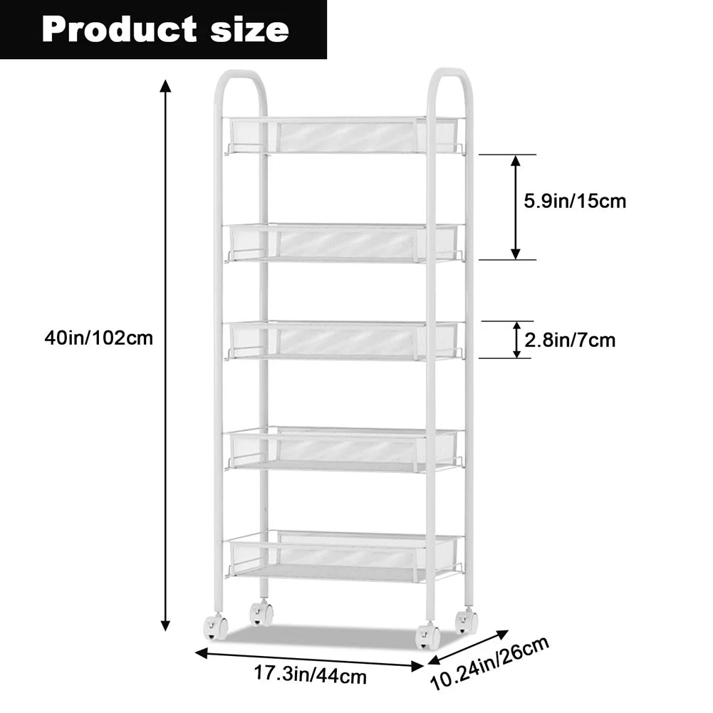 HiMISS 5 Tier Rolling Storage Organizer With Wheels Mobile Cart