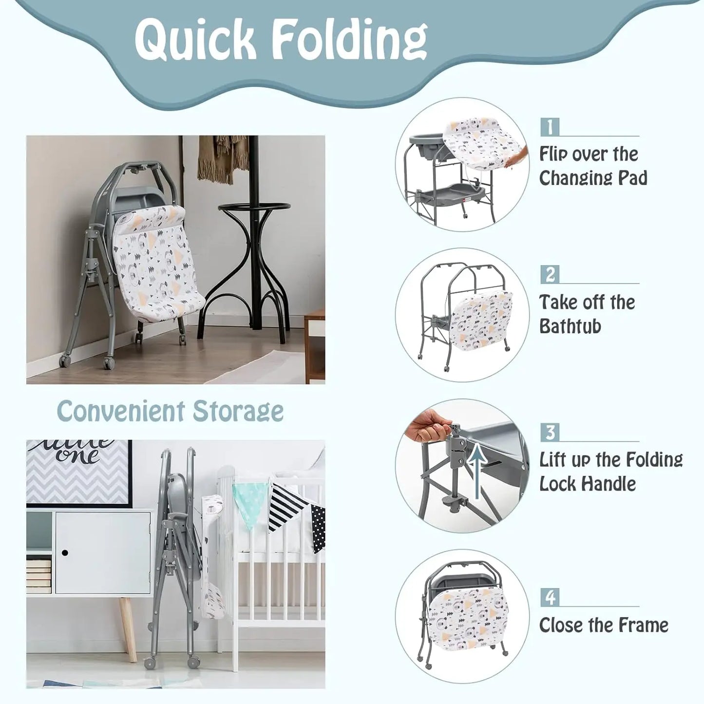 Baby Bathtub With Changing Table And Foldable Diaper Station Portable