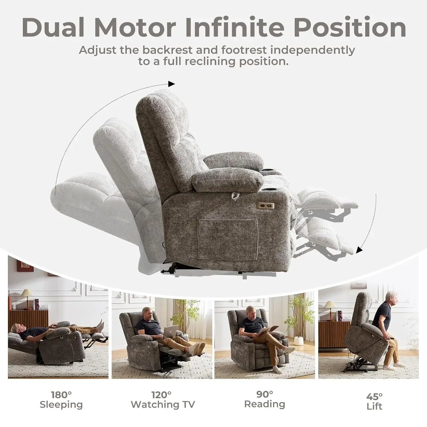 Dual Motor Lift Recliner With Massage And Heat Function