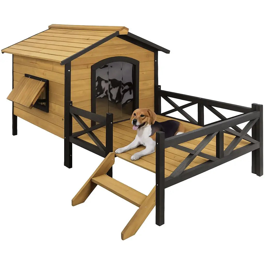 Weatherproof Elevated Outdoor Dog House With Porch Deck