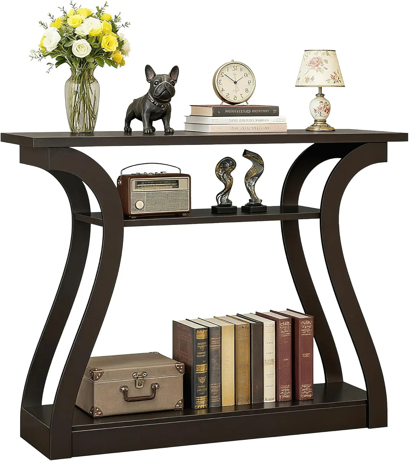 Console Table With 3 Tier Storage Shelves For Entryway