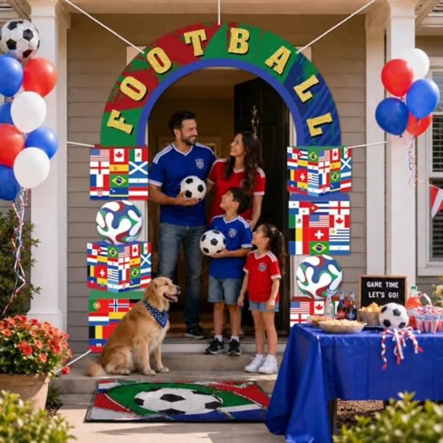 World Soccer Party Door Banner Sports Theme Porch Sign Decorations