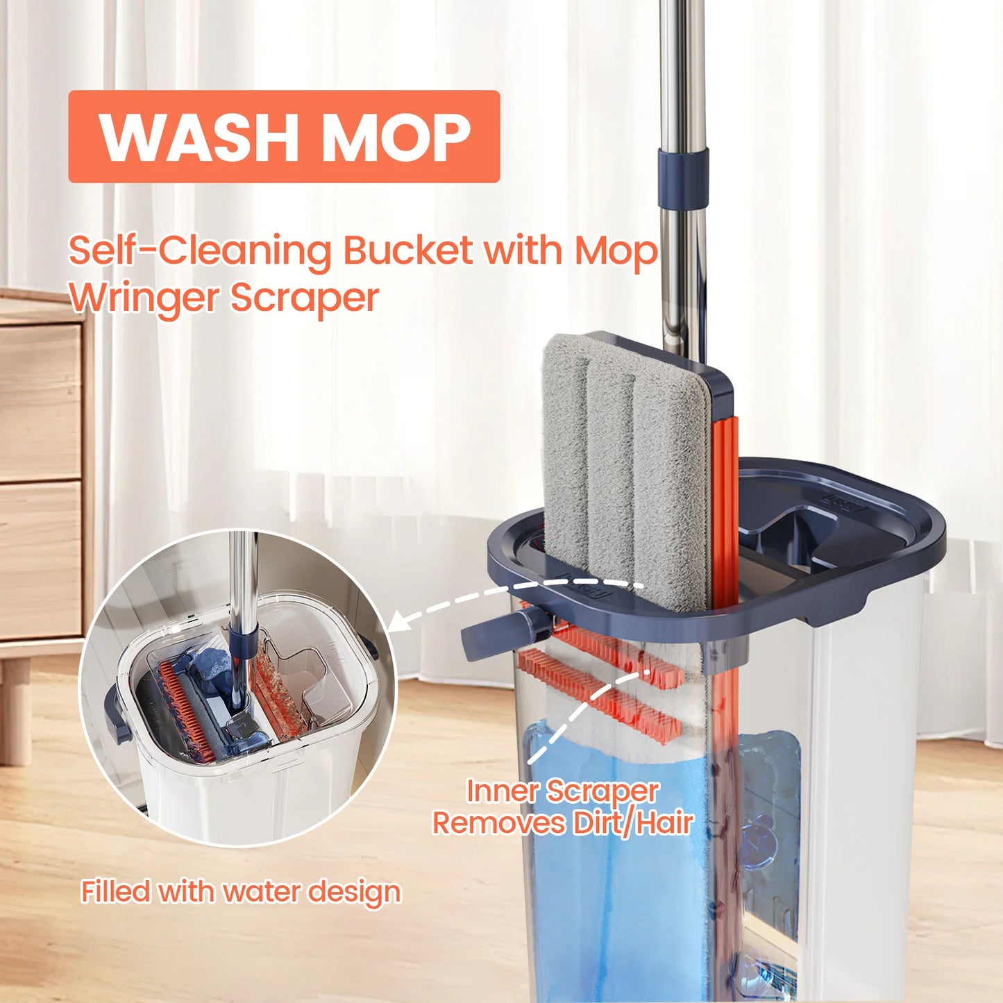 Microfiber Floor Mop With Separate Clean Dirty Water Bucket