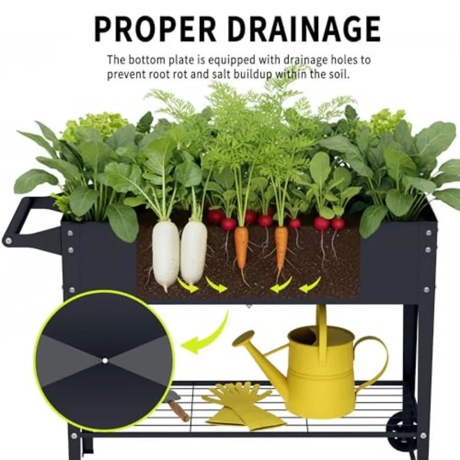 Raised Garden Bed With Wheel Planter Box For Outdoor Garden Patio