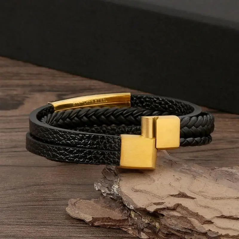 Leather Bracelet For Men Multi Layer Handwoven Fashion Accessory
