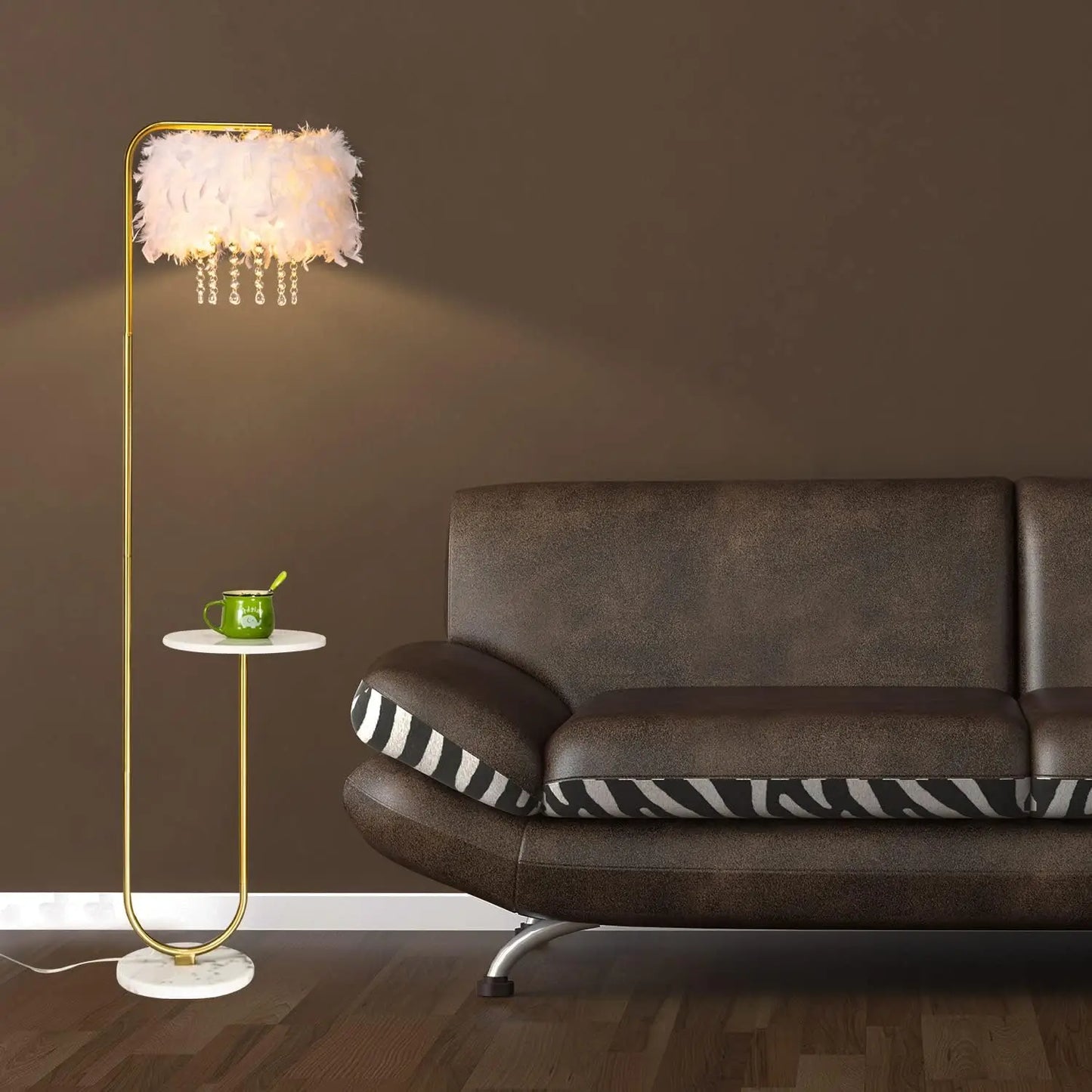 XMSJ Led Ostrich Feather Floor Lamp Tray Arc Metal Finish