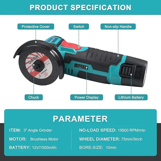 12V Mini Angle Grinder With Dual Lithium Batteries Polishing Tool
