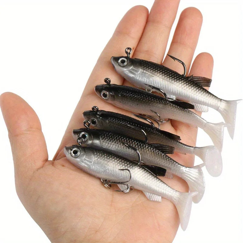 5 Piece Realistic Soft Bait Lure Kit With Sharp Hooks