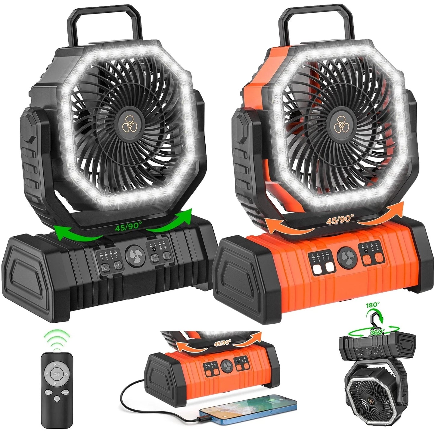 Camping Fan 20000mAh Battery Powered Rechargeable LED Light Tent Fan