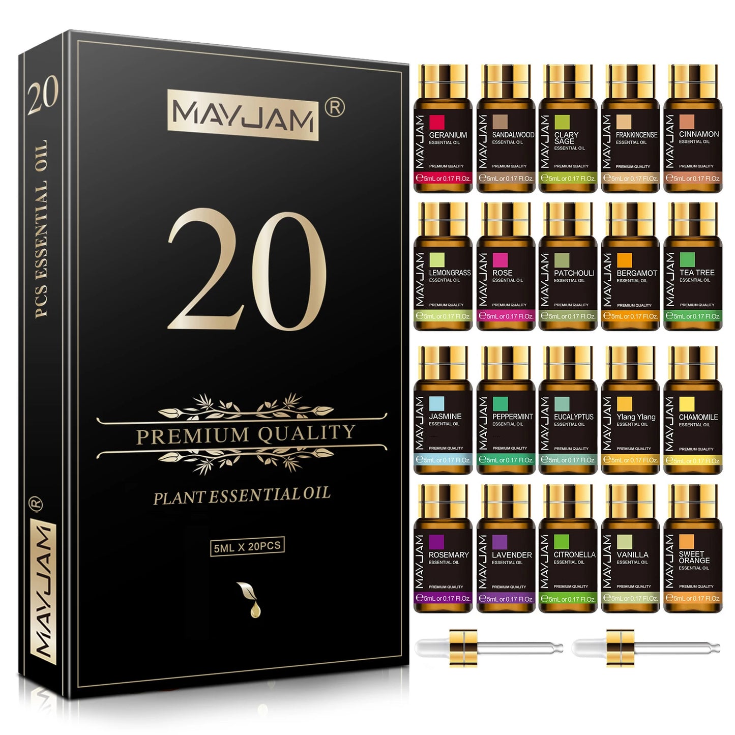 MAYJAM Essential Oils Kit 20 Bottles Lavender Jasmine Eucalyptus