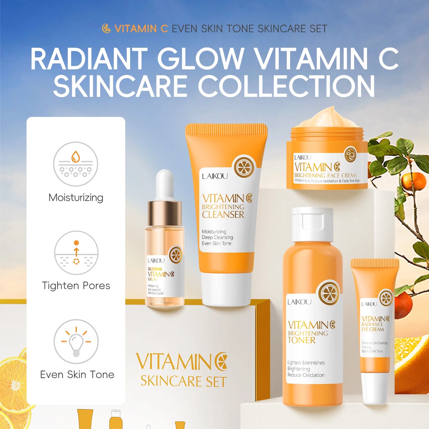 LAIKOU Vitamin C Skincare Set 5 Piece Kit Brightening Tone