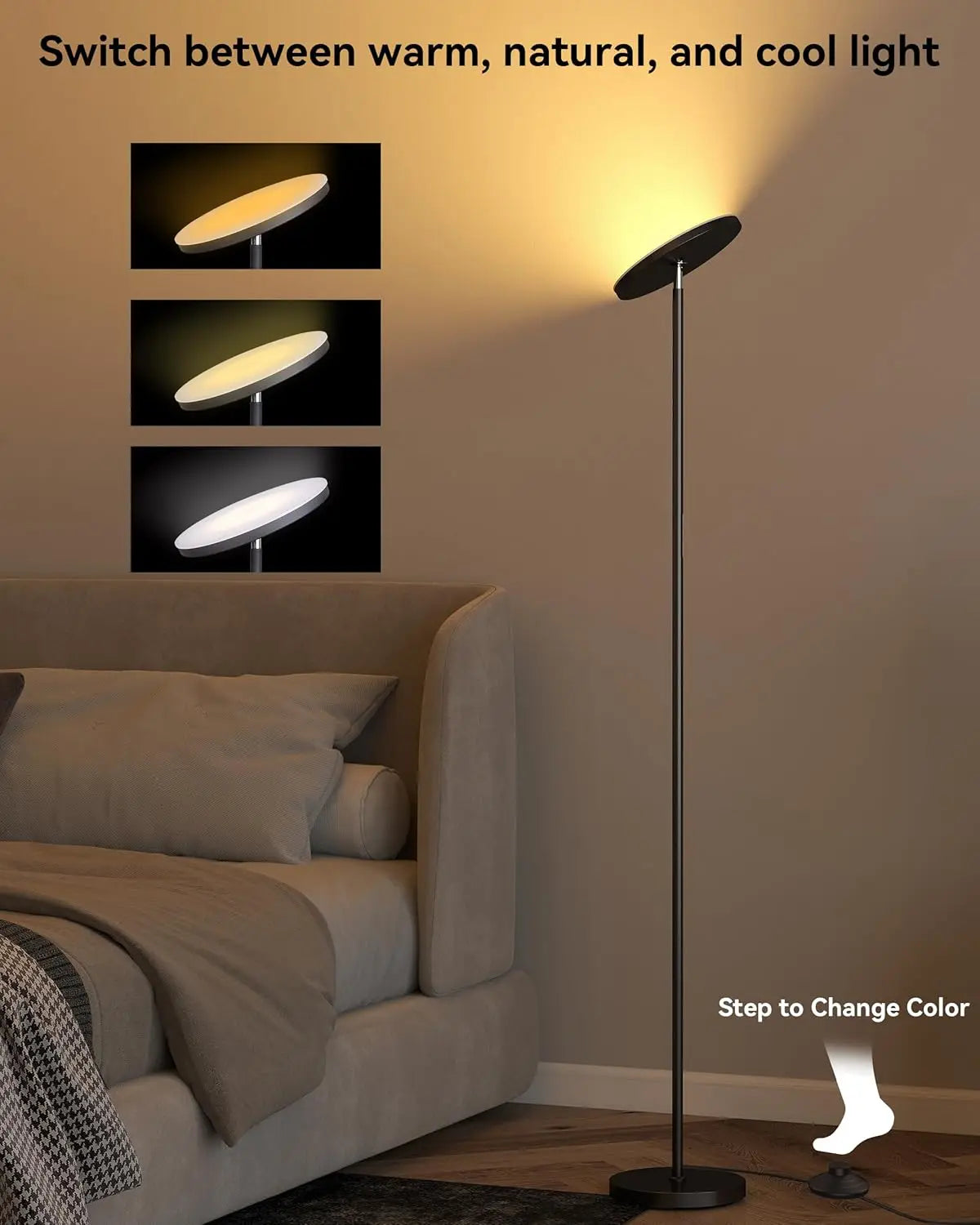 XMSJ LED Floor Lamp Dimmable Torchiere With Remote Foot Switch