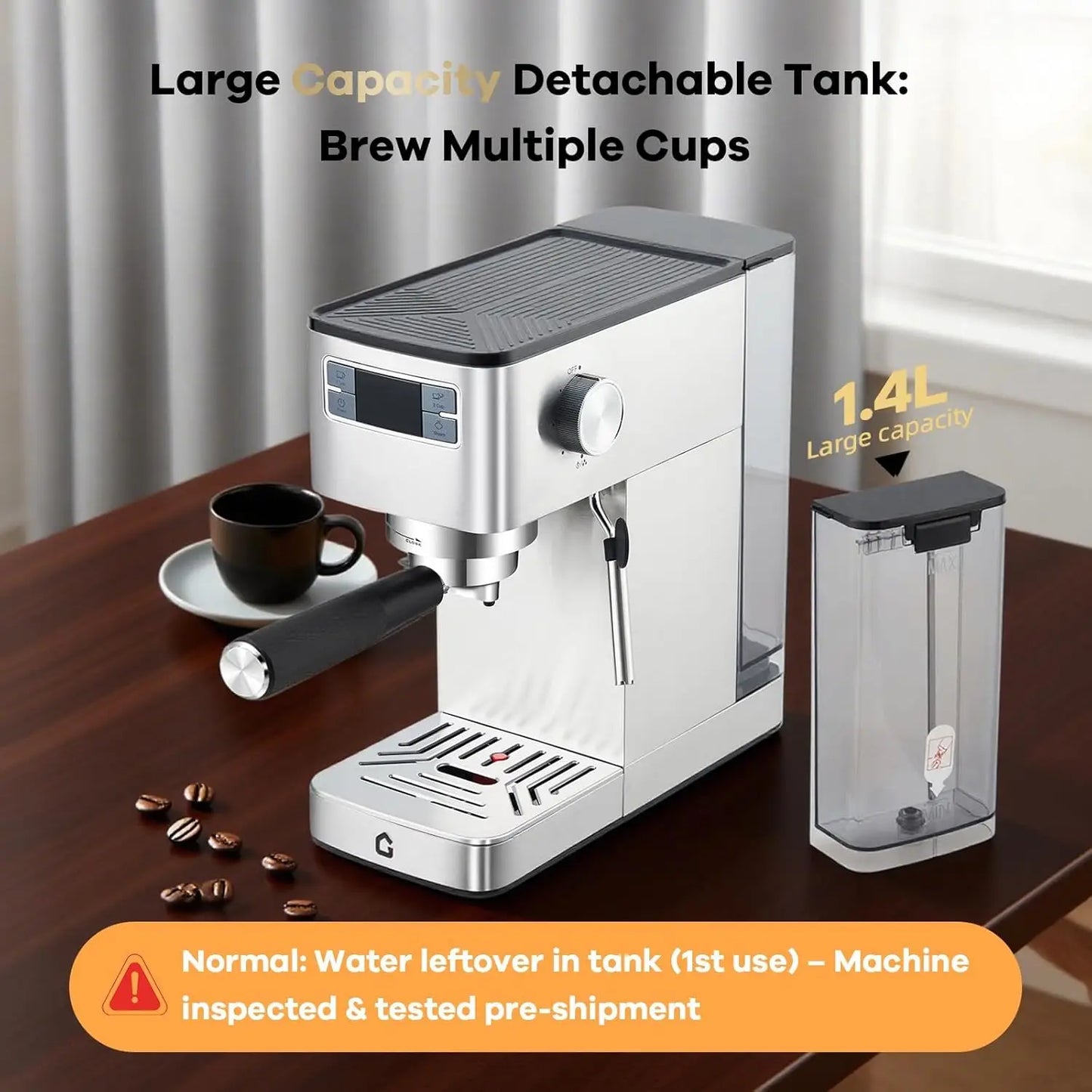 Acekool 20 Bar Semi Automatic Espresso Machine Stainless Steel