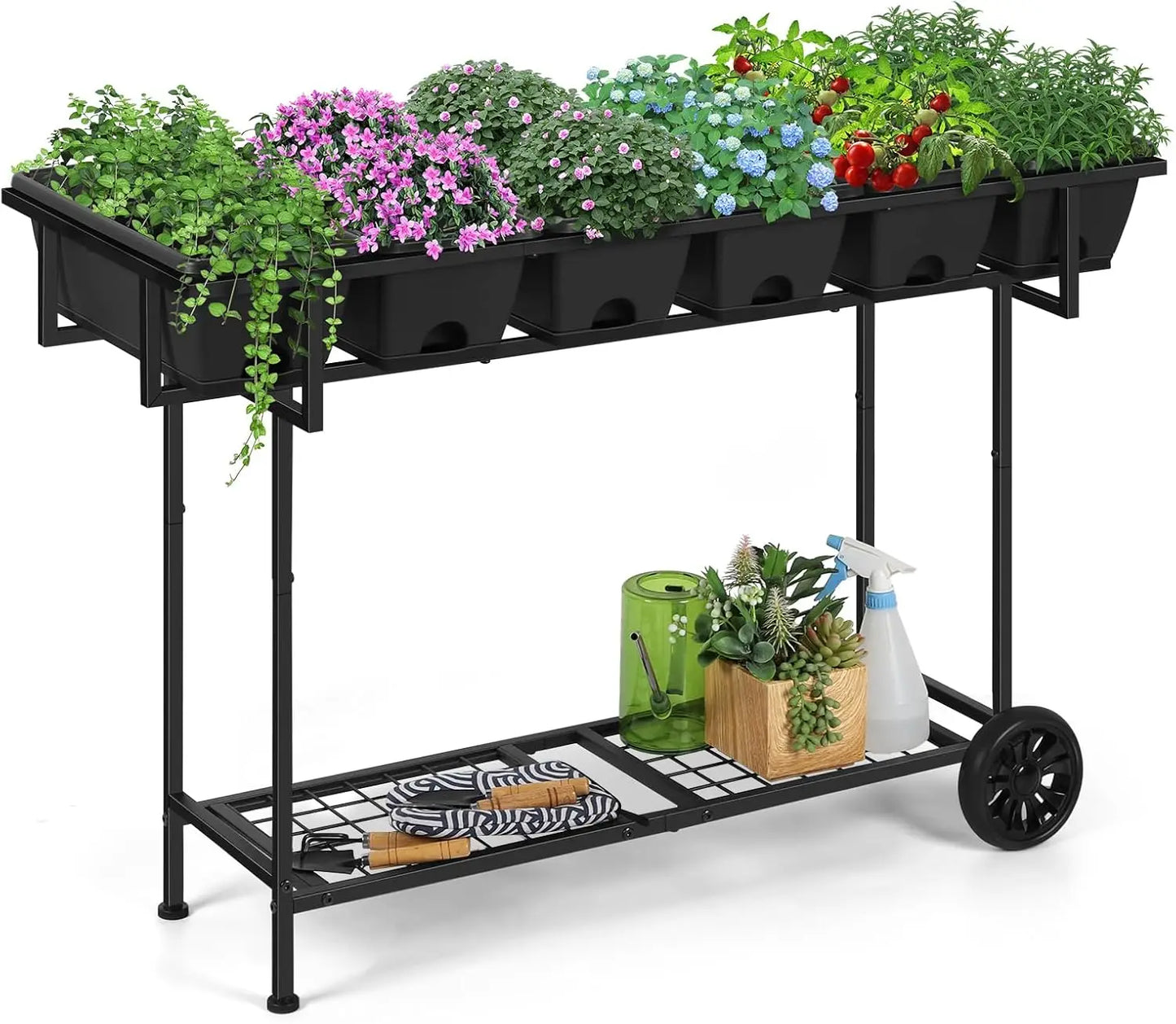 Raised Garden Bed With Wheels Storage Shelf For Vegetables Herbs