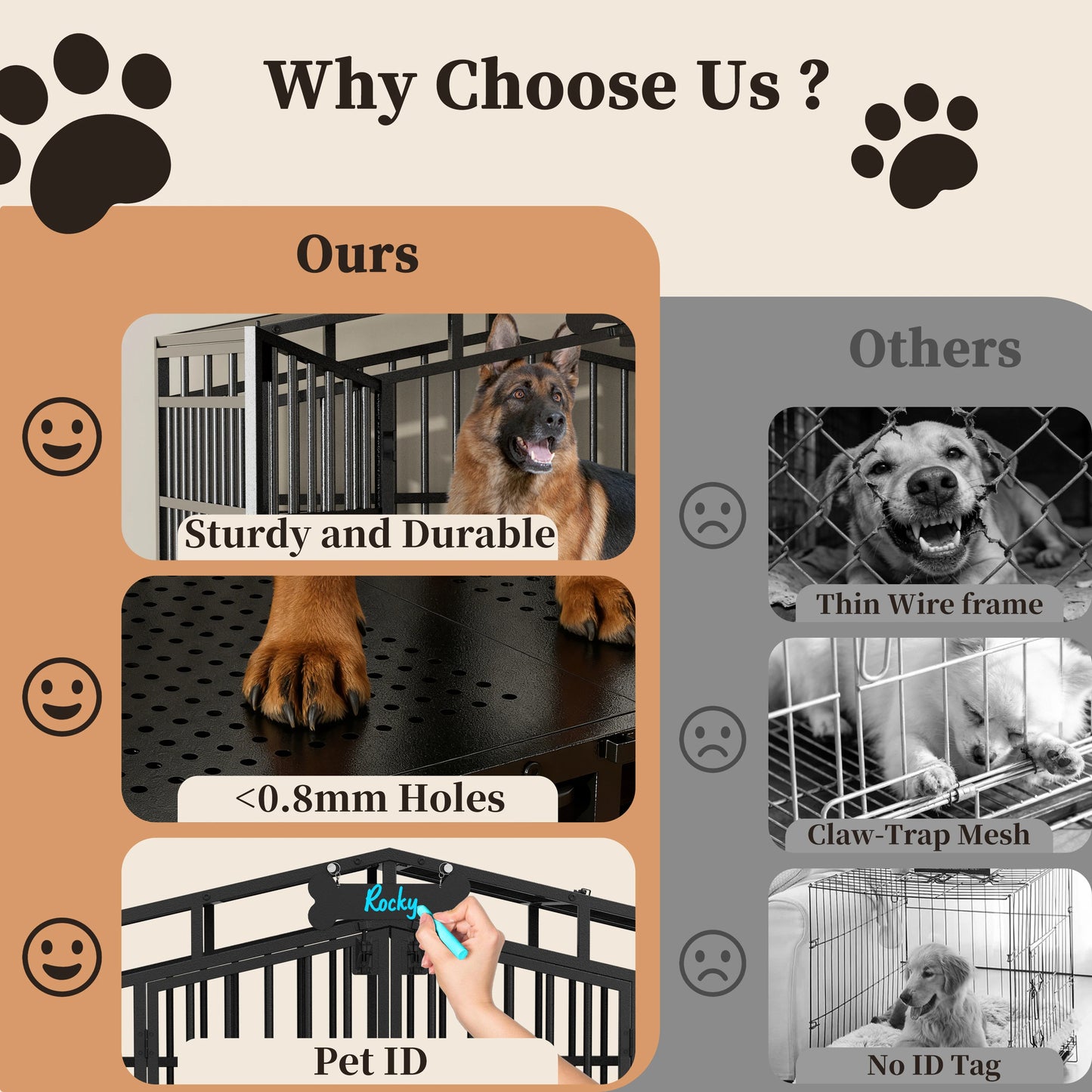 Heavy Duty Dog Crate Kennel With Lockable Wheels And Bowls