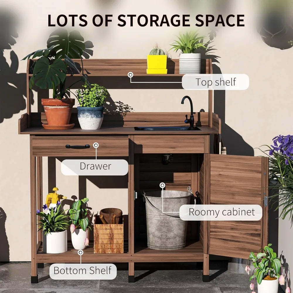 Potting Bench Table With Sink Outdoor Work Bench Storage Cabinet
