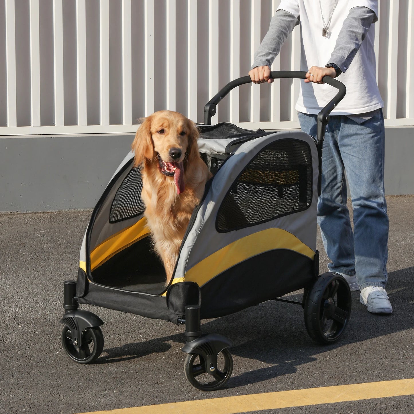 Breathable Foldable Four Wheel Portable Dog Stroller For All Breeds