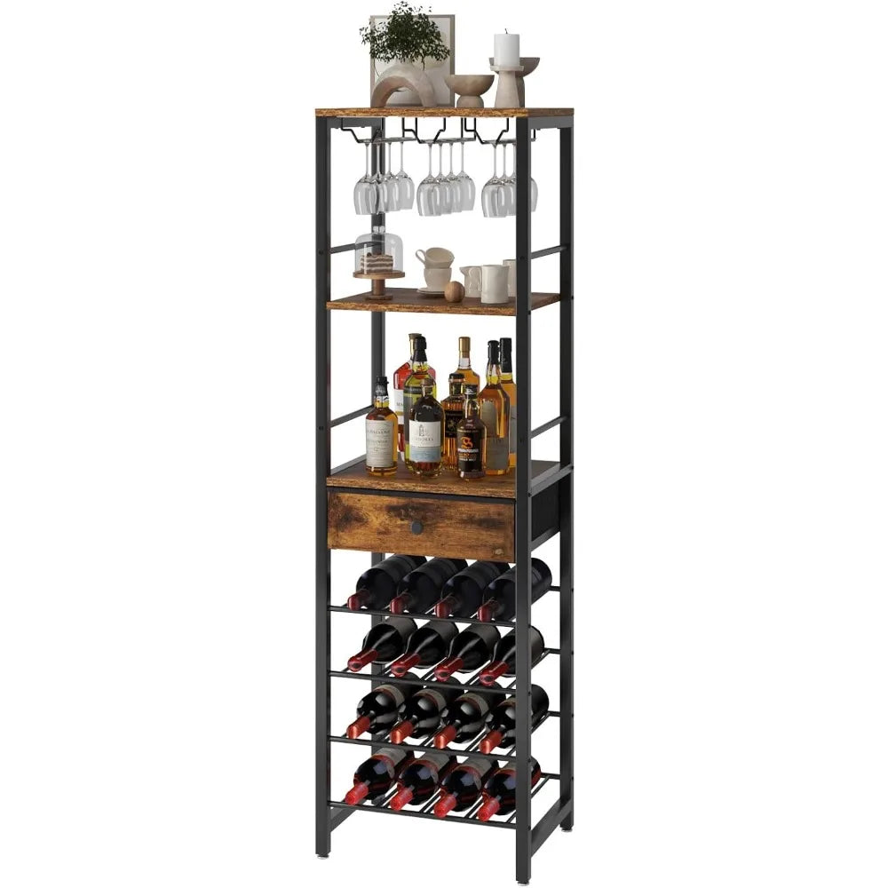 RBXC 4 Shelf Freestanding Wine Rack Bar Cabinet Glass Holder And Storage