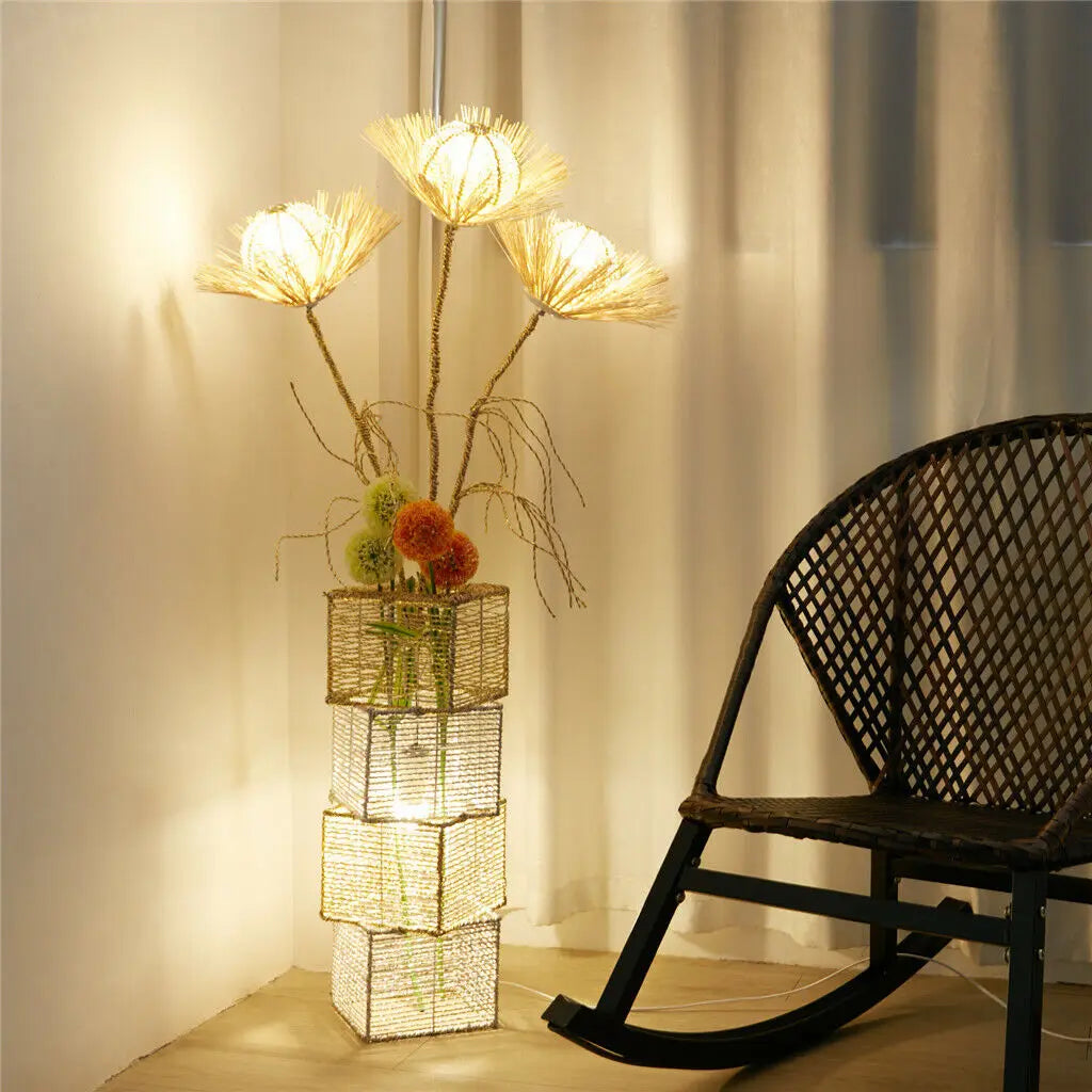 Modern Rattan Floor Lamp Dimmable LED For Living Room