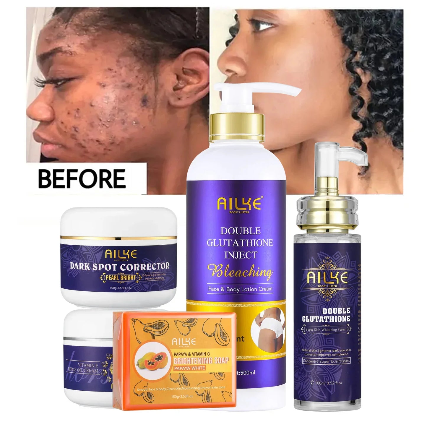 AILKE Whitening Skin Care Set With Glutathione For All Types