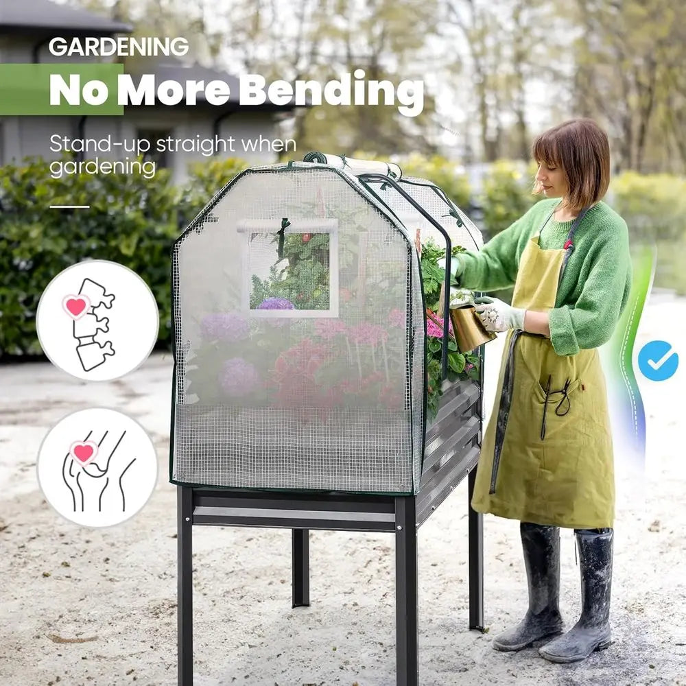 Ticify Raised Garden Bed With Cover Galvanized Planter