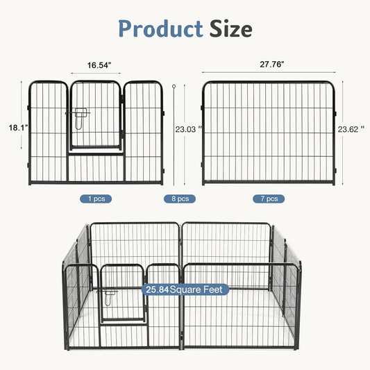 JHK Metal Dog Playpen 8 Panel Fence For Indoor Outdoor Use